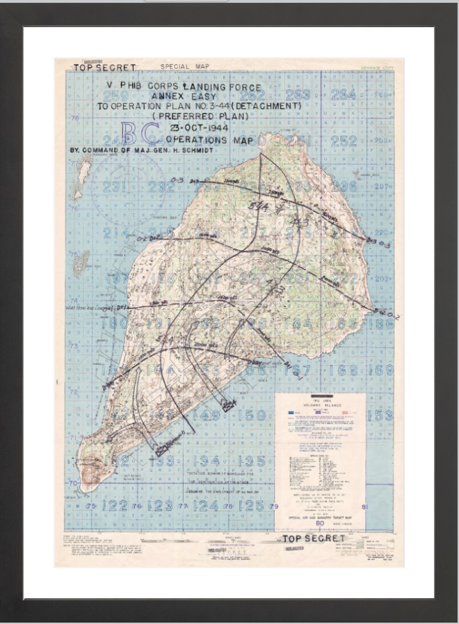 Battle Archives Map 16x23.3, Framed-Black Iwo Jima Assault Plan Battle Map