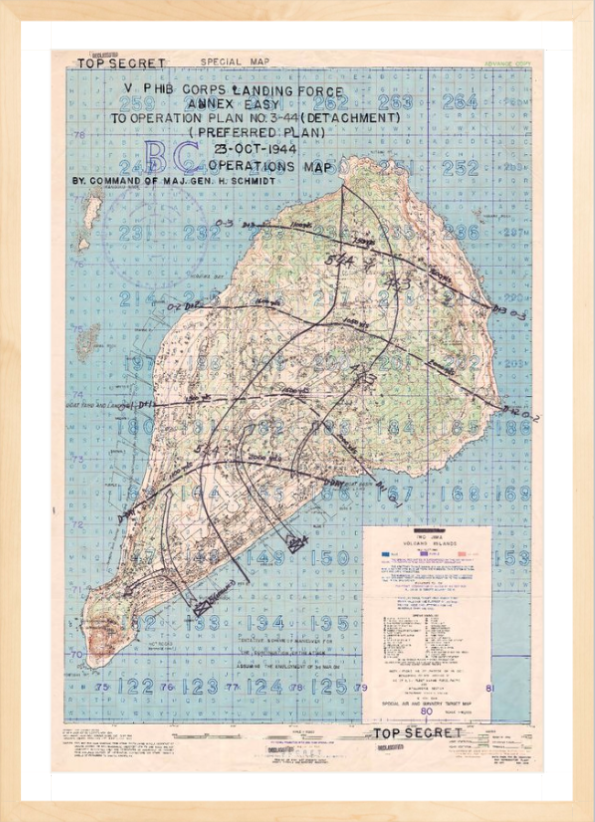 Battle Archives Map 16x23.3, Framed-Light Iwo Jima Assault Plan Battle Map