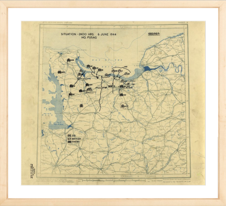Battle Archives Map 17.7x16, Framed-Light Normandy D-Day Assault Battle Map