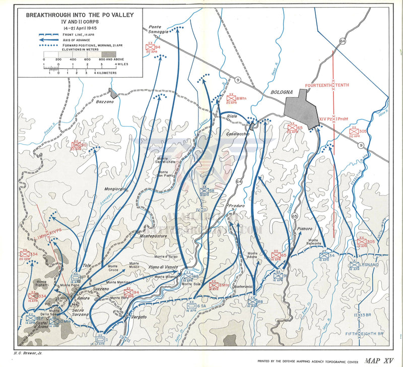 Battle Archives Map 10.7x9.8 Print Po Valley, Italy 1945 Battle Map
