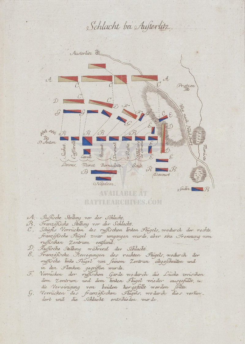 Battle Archives Map 10x14.1 Print Austerlitz Hand Drawn Battle Map
