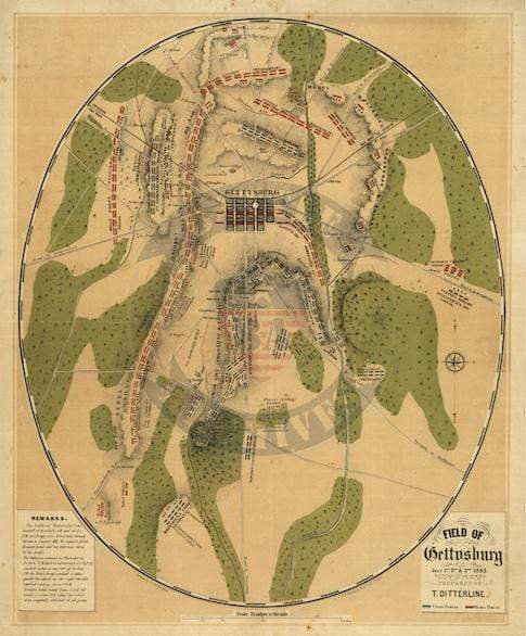 Battle Archives Map 16.4x19.9 Print Gettysburg Color Battle Map of 1-3 July