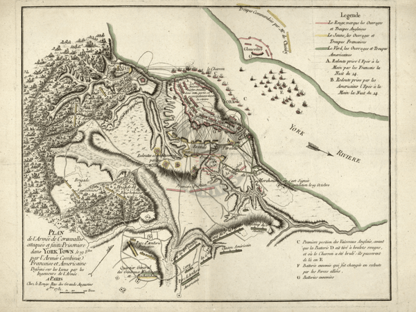 Battle Archives Map 17.6x13.3 Print Yorktown, Virginia 1781 French Siege Map