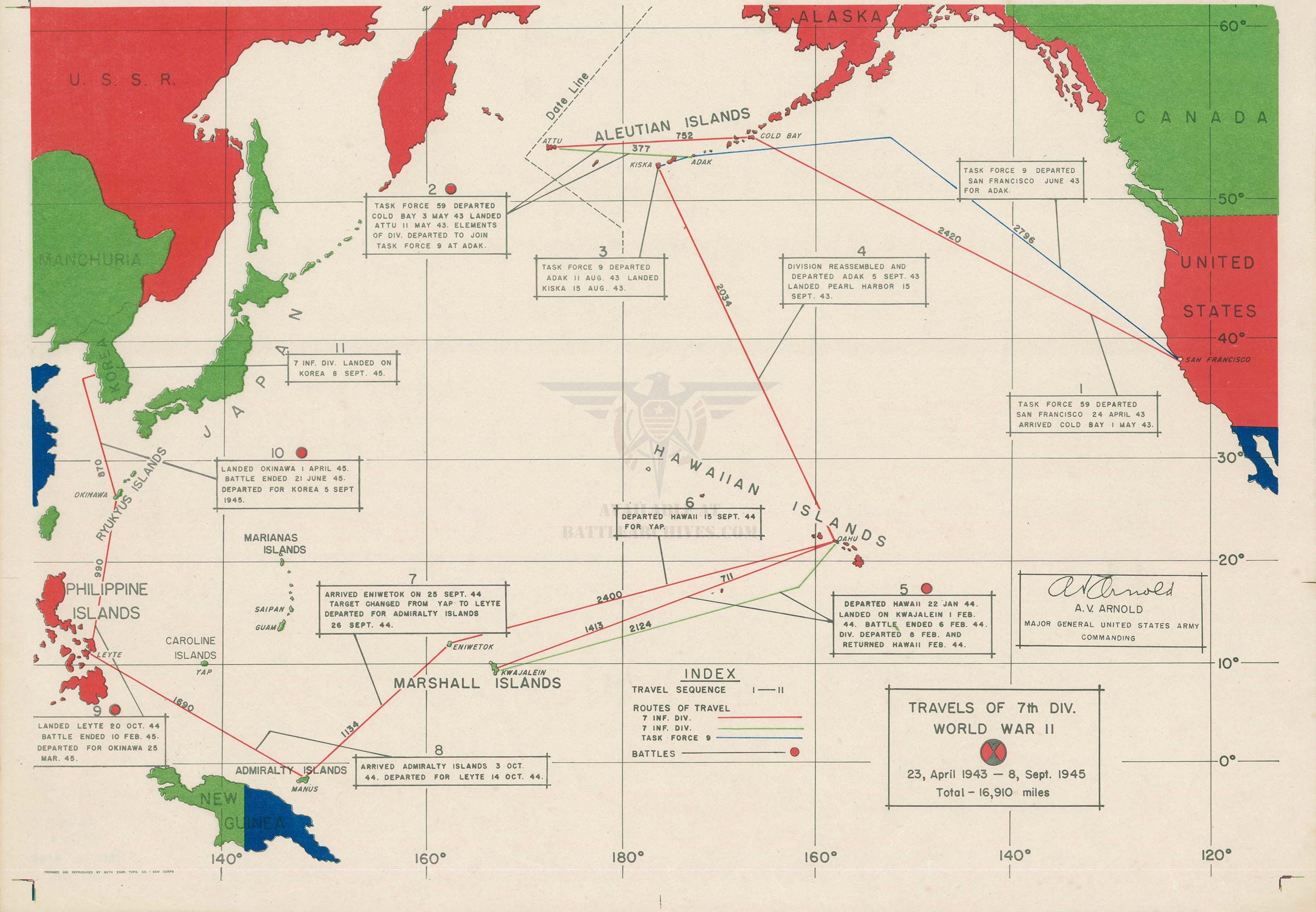 Battle Archives Map 21.4x14.8 Print Pacific Campaign of the 7th Infantry Division