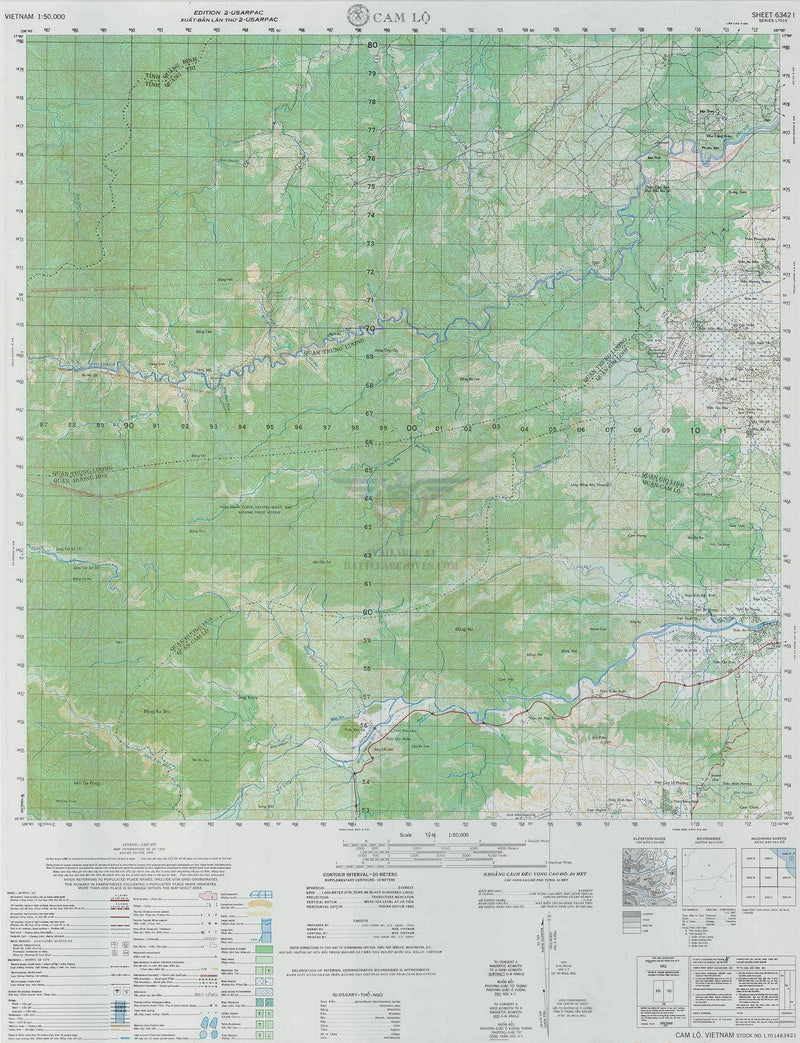 Battle Archives Map 22.2x29 Print Con Thien, Vietnam 50k Topographical