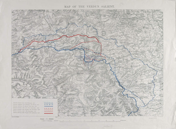 Battle Archives Map 24.4x17.8 Print Verdun Salient Front Line 1916-1917 Progression Battle Map