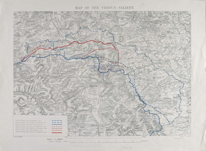 Battle Archives Map 24.4x17.8 Print Verdun Salient Front Line 1916-1917 Progression Battle Map