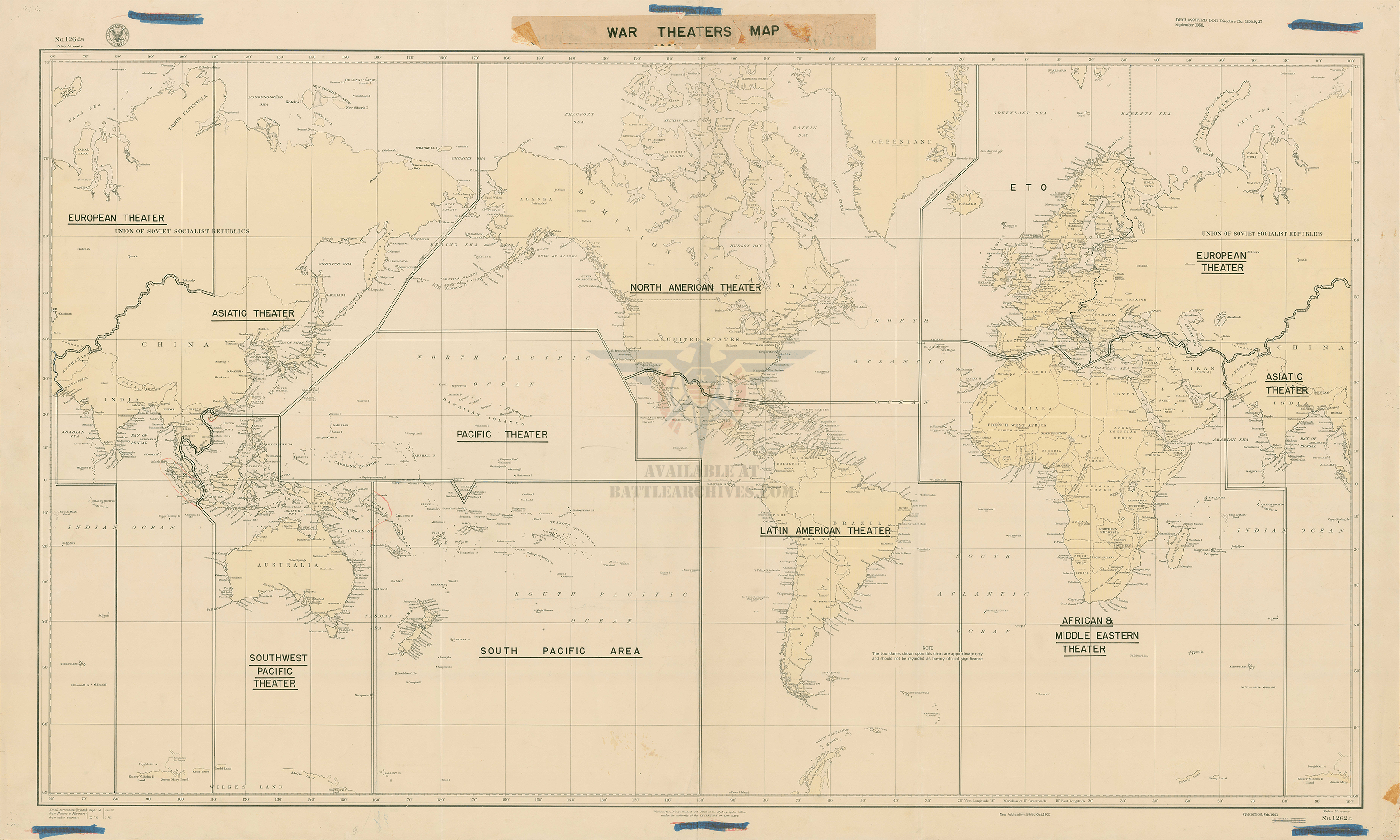 Battle Archives Map 24x14.4 Print War Theaters Map of World War II