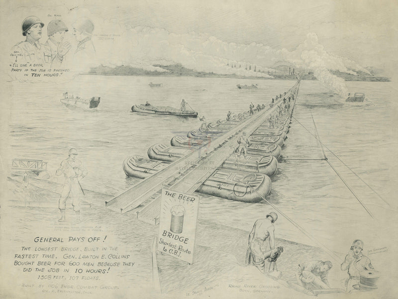 Battle Archives Map 26.1x19.6 Print The Beer Bridge (Crossing the Rhine at Bonn) Drawing