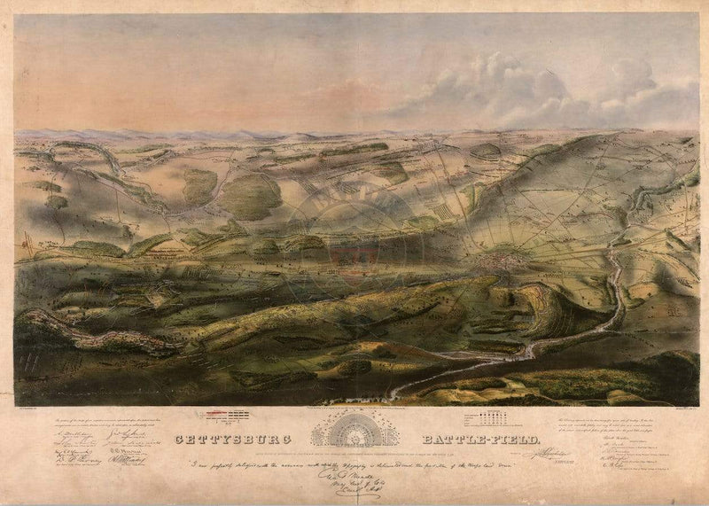 Battle Archives Map 28.1x20 Print Gettysburg 1863 Birds Eye View Battle Map