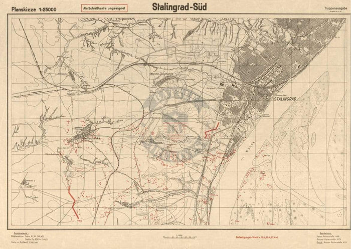 Battle Archives Map 28x20.5 Print Stalingrad German 1942 Battle Map