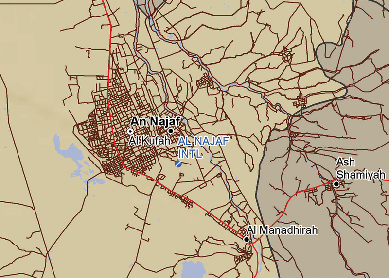 An Najaf Province, Iraq Topographical Map