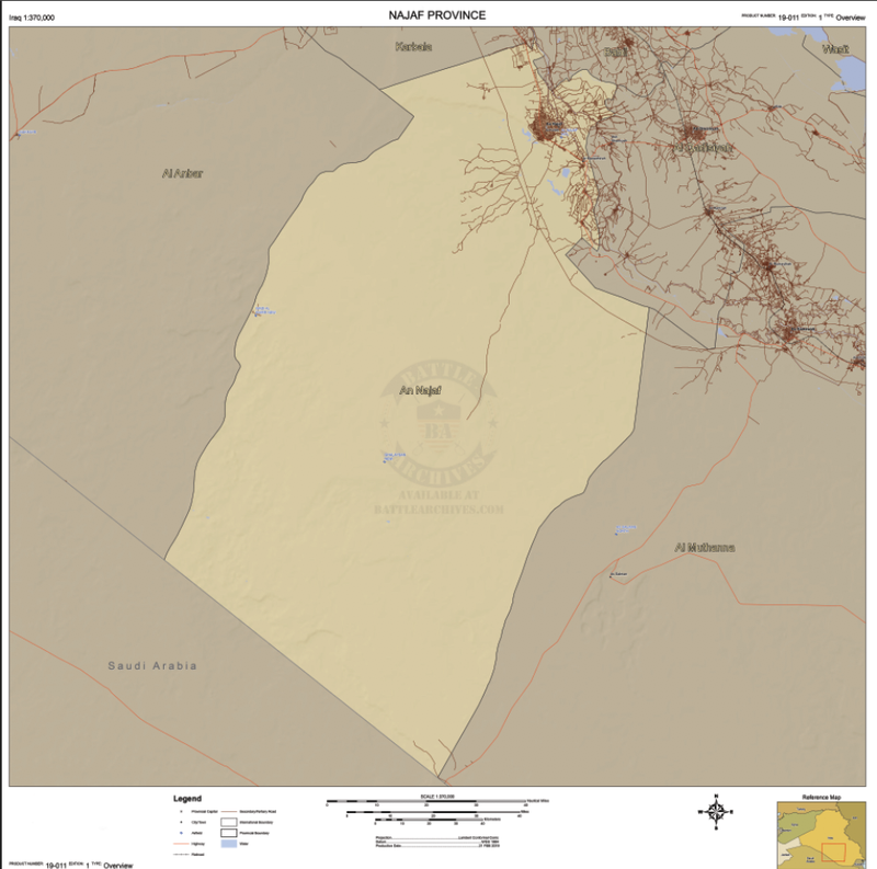 An Najaf Province, Iraq Topographical Map