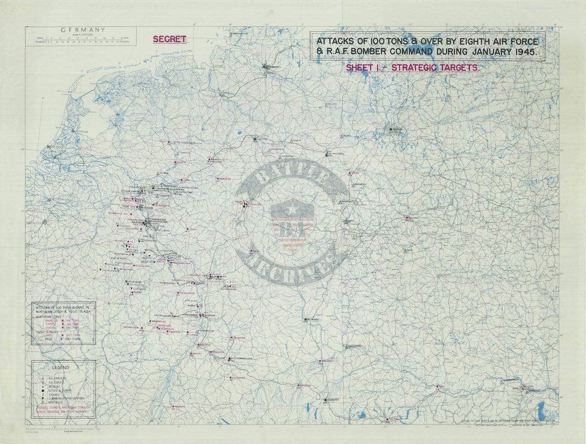 Battle Archives Map Army Air Corps #2-January 1945 Attacks of 100+ Tons