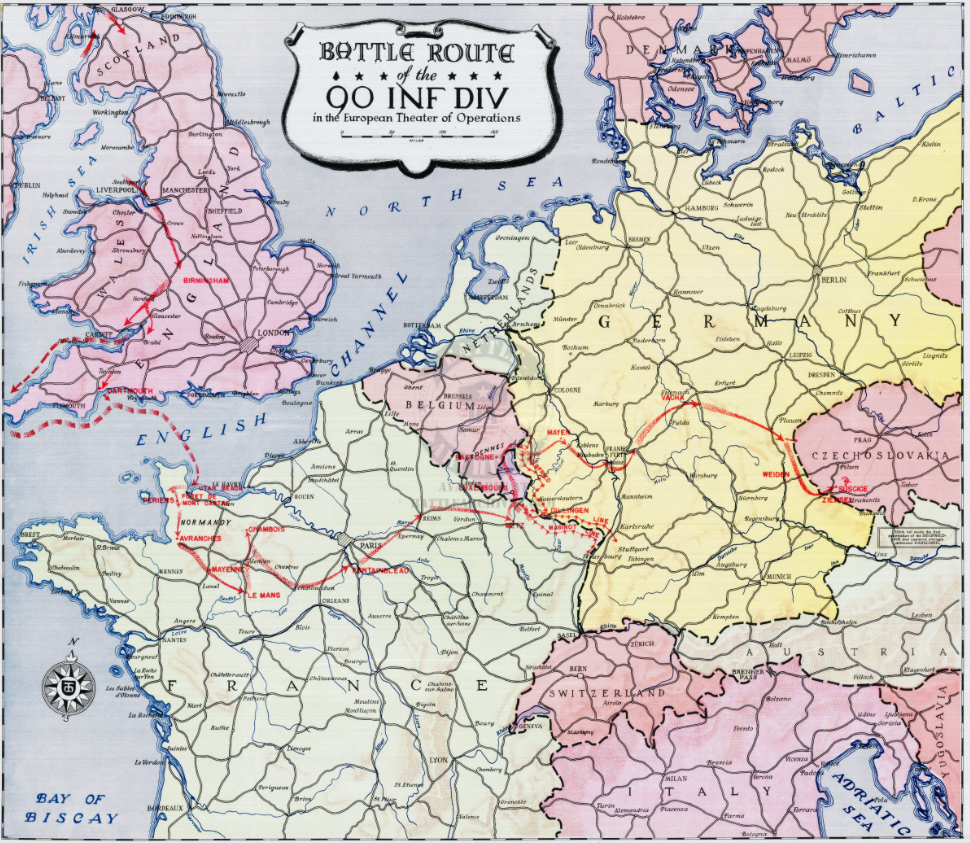 Battle Archives Map European Campaign, 90th Infantry Division