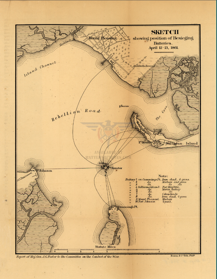 Fort Sumter April 1861 Bombardment Battle Map