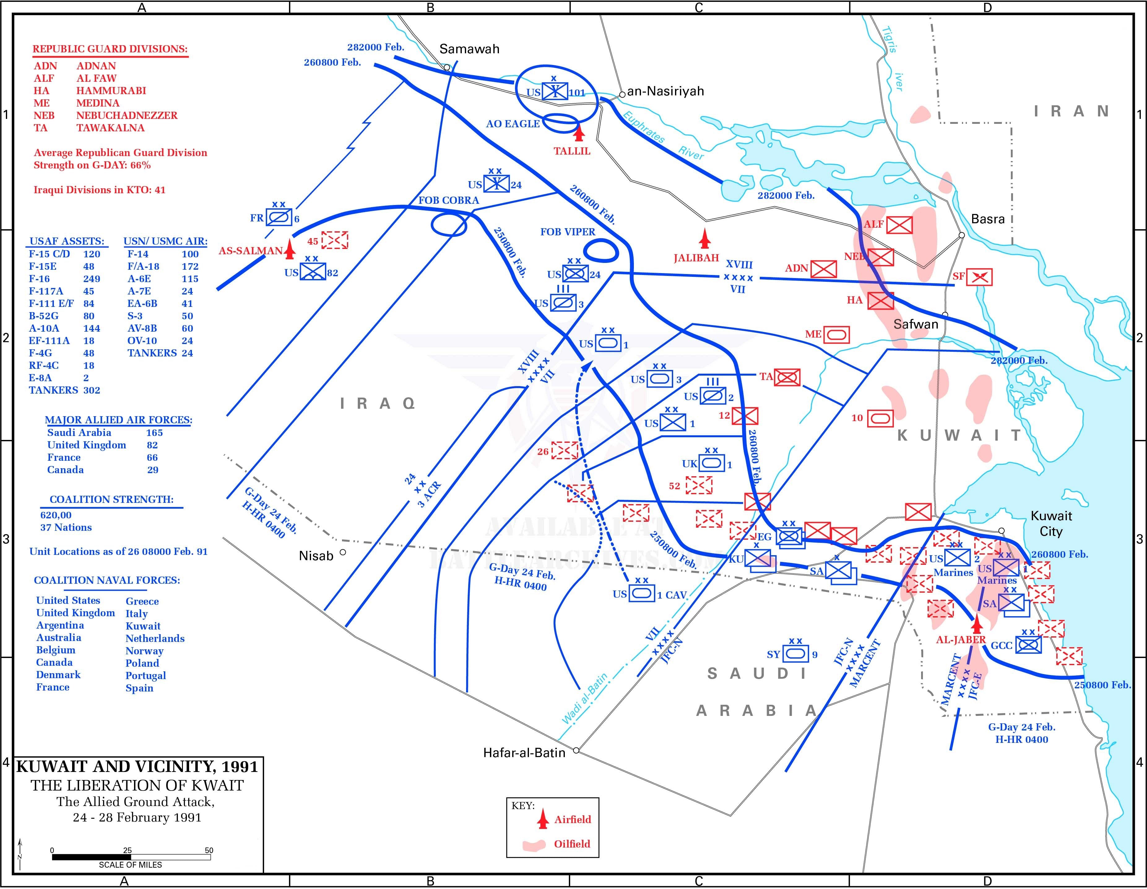 Battle Archives Map Gulf War 1991 Land Operations Battle Map