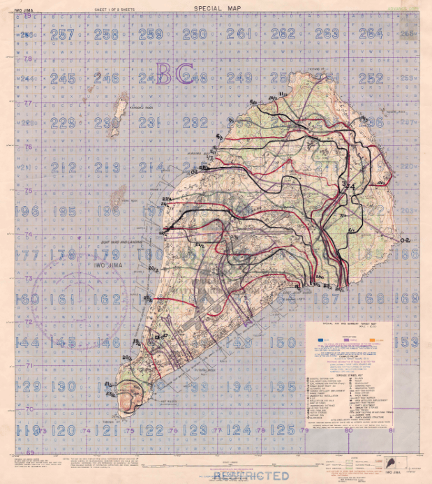 Iwo Jima, Japan – 1945 Front Line Progression Battle Map