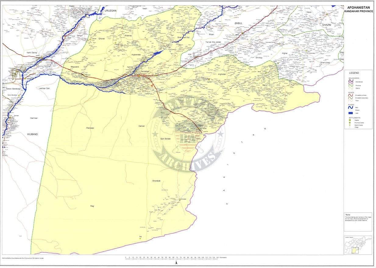 Battle Archives Map Kandahar Province, Afghanistan