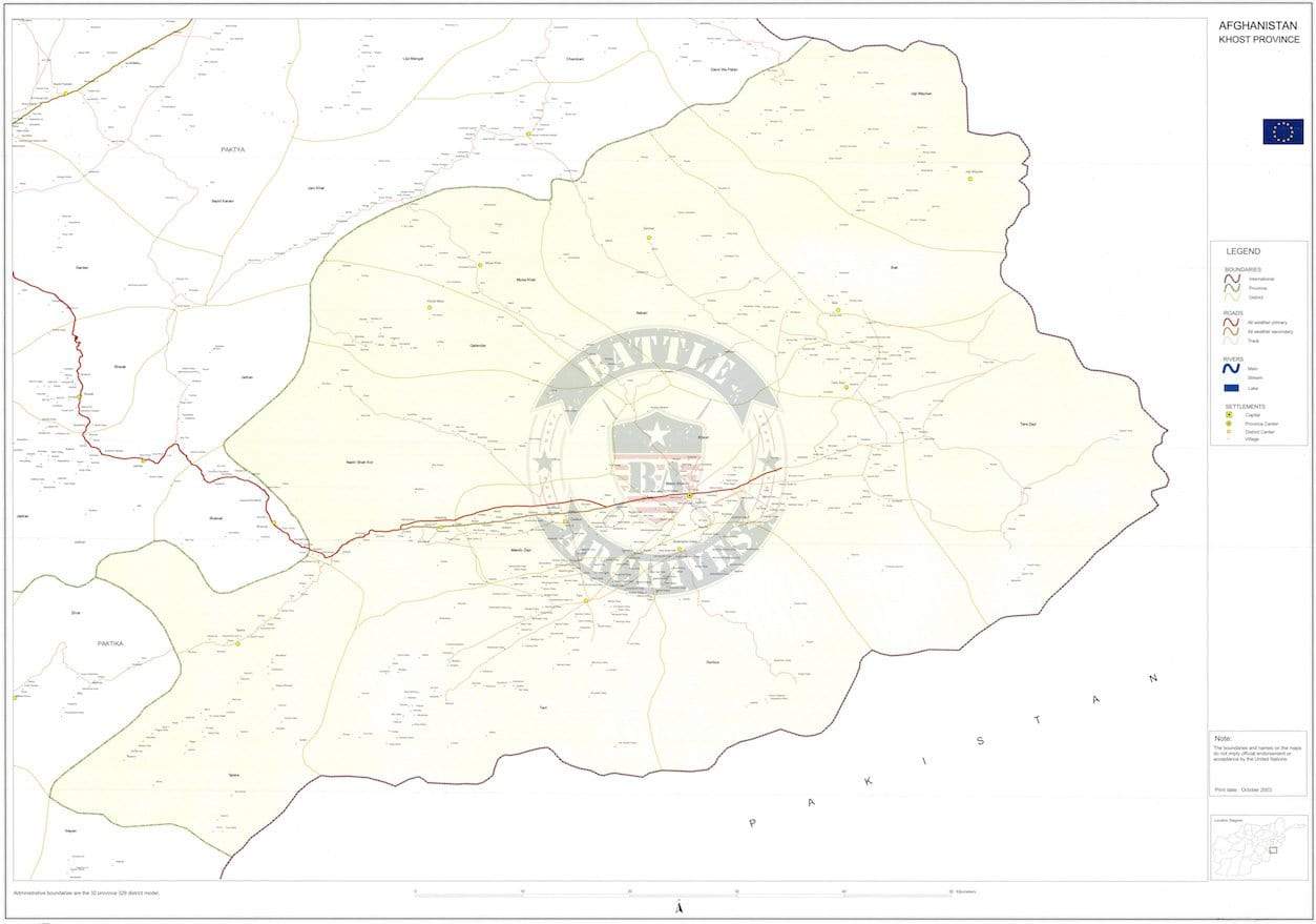 Battle Archives Map Khost Province, Afghanistan