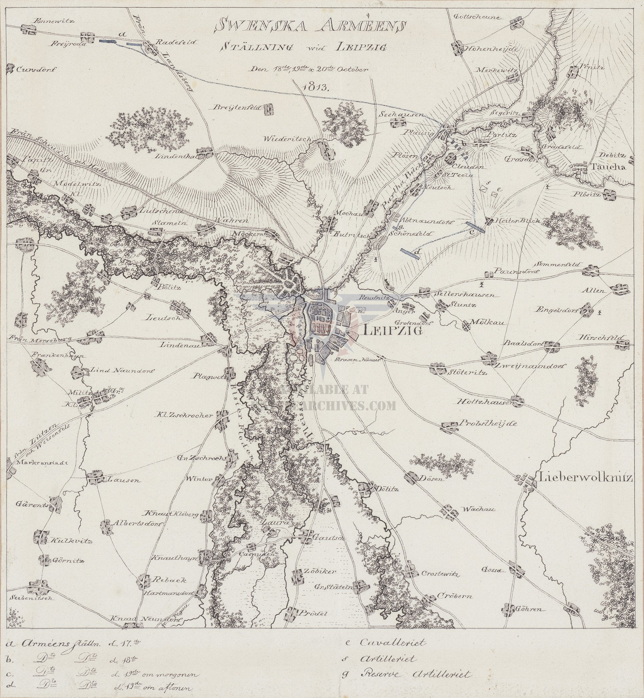 Battle Archives Map Leipzig (Battle of the Nations) Swedish Battle Map