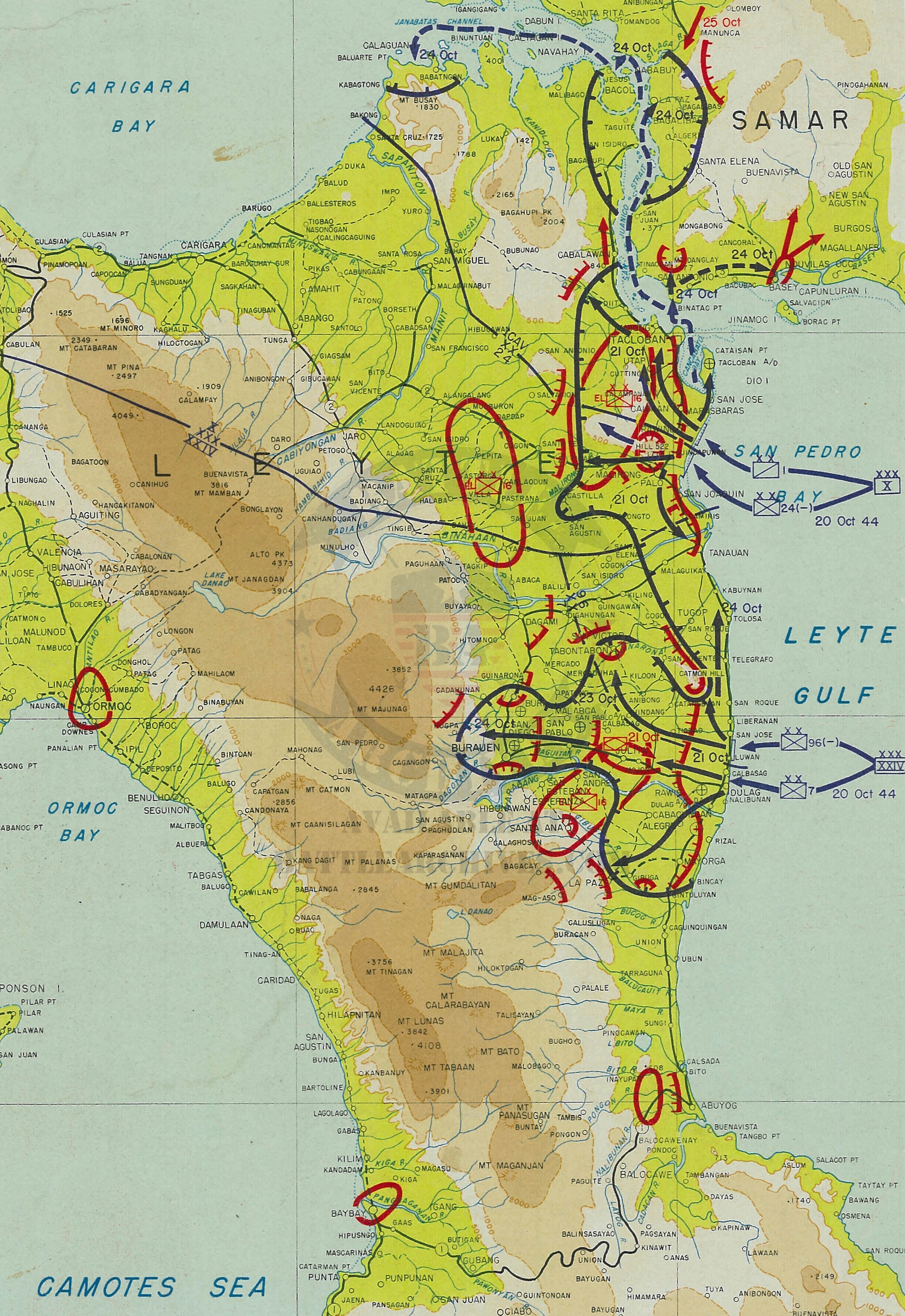 Leyte, Philippines Landing and Engagement Battle Map