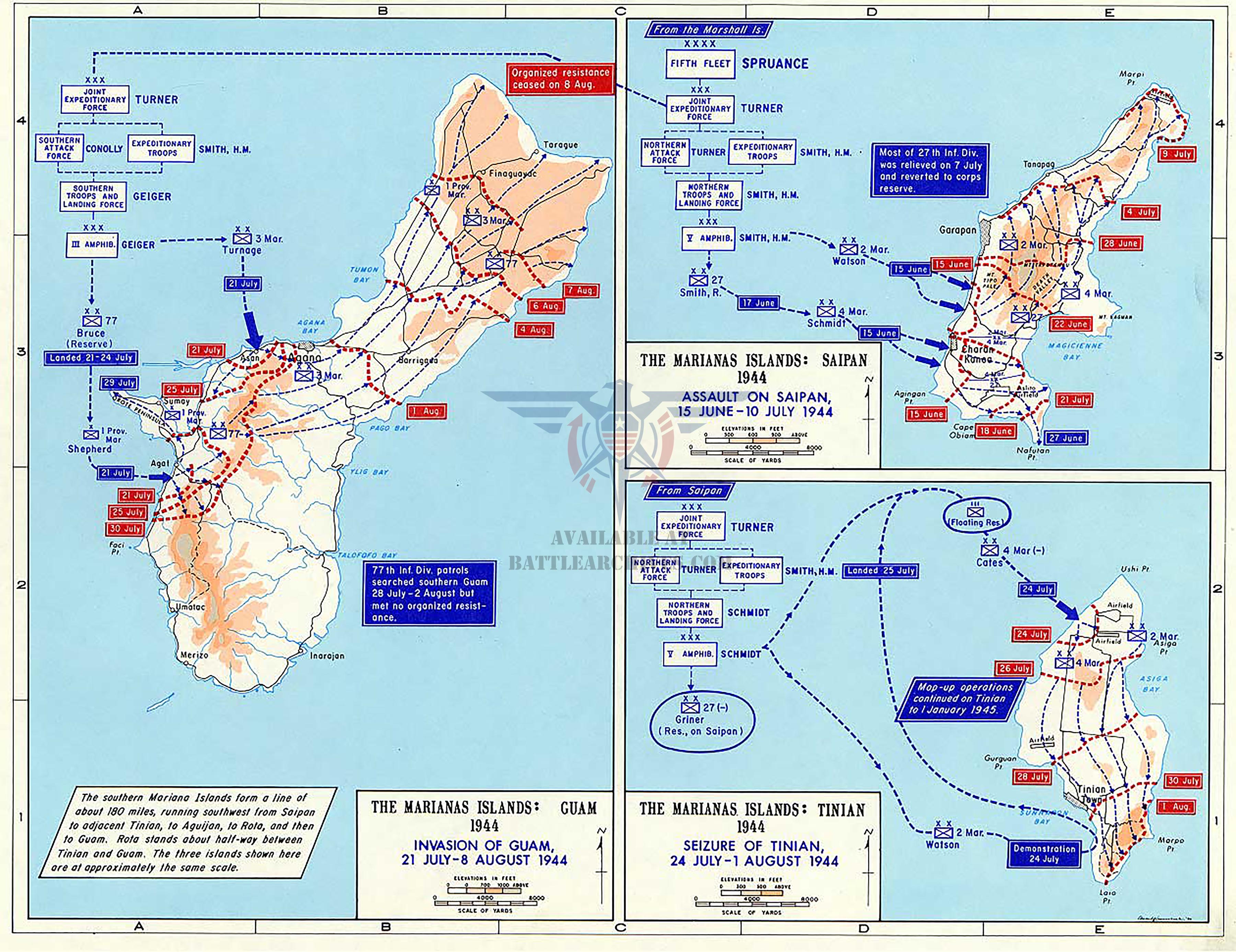 Battle Archives Map Marianas Campaign: Saipan, Guam, Tinian