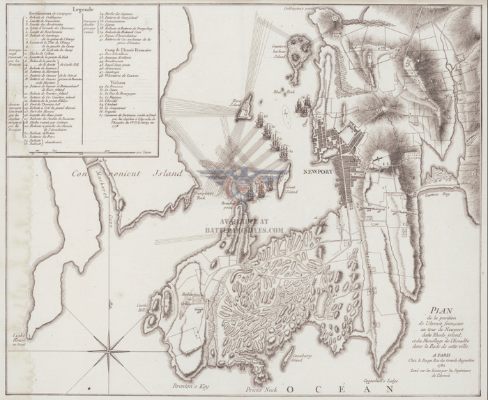 Battle Archives Map Newport, Rhode Island 1782 French Map