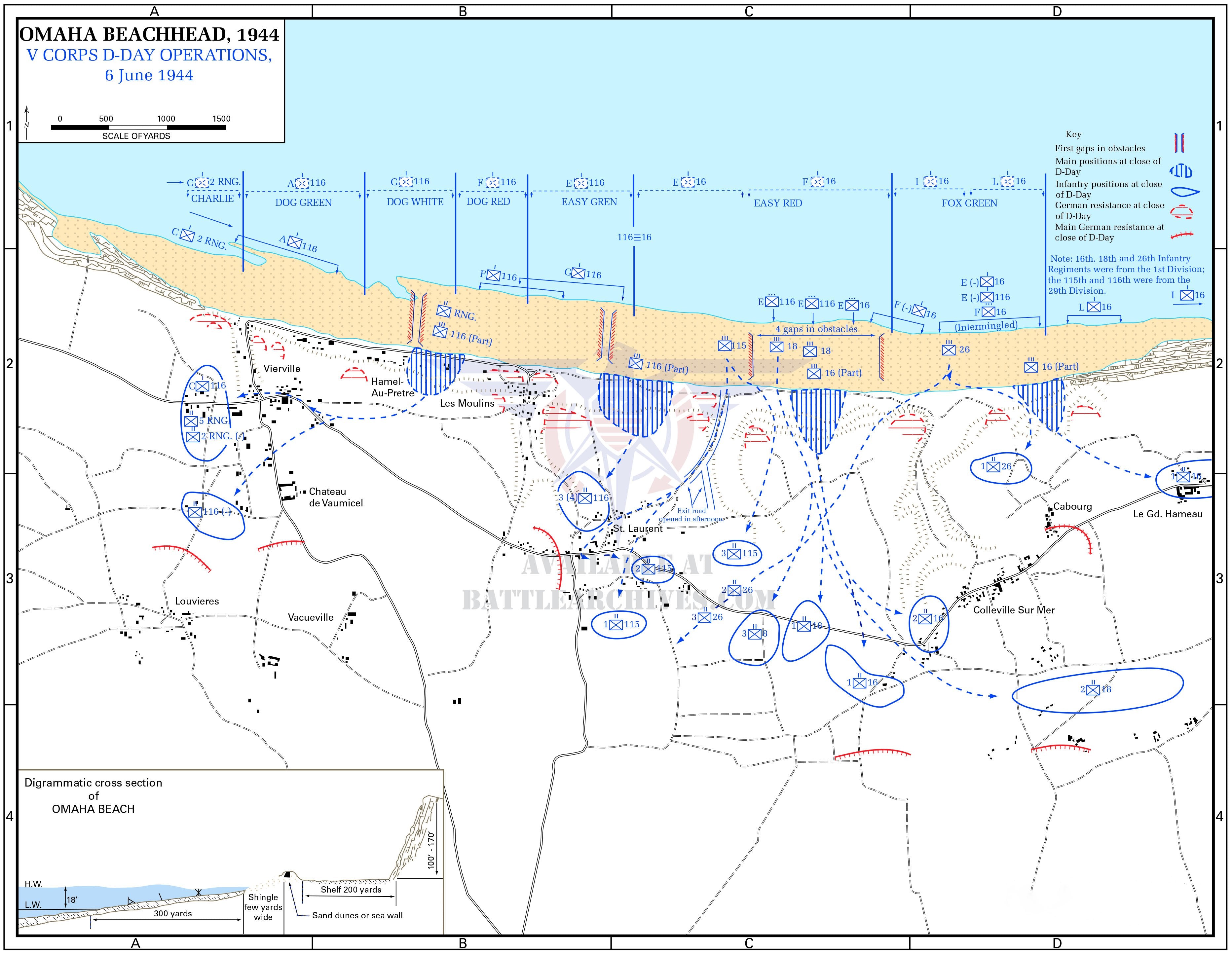 Battle Archives Map Normandy D-Day Omaha Beach Operations Battle Map