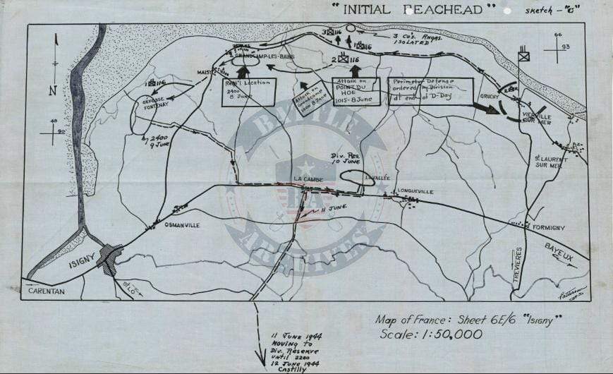 Battle Archives Map Normandy Hand Drawn Beachhead Battle Map