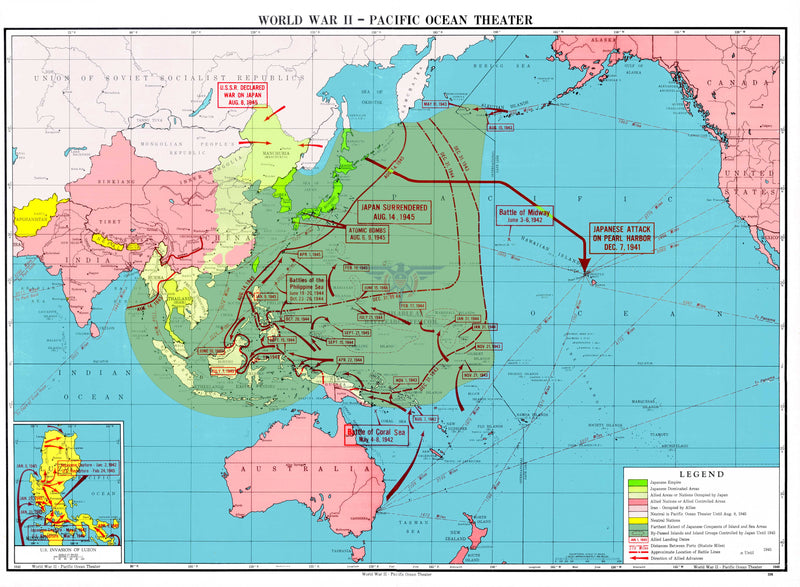 Battle Archives Map Pacific Theater of Operations Color Battle Map