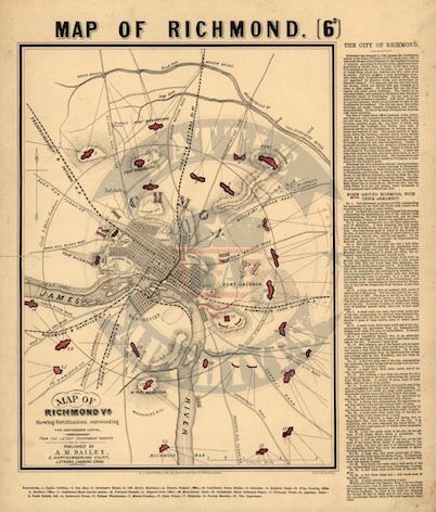 Richmond, Virginia Fortifications and City History Battle Map