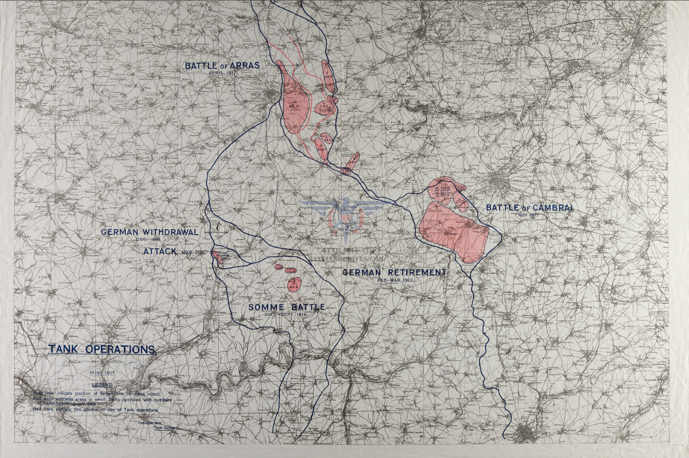 Tank Operations 1916-1917 Battle Map (Arras, Cabrai, Somme)