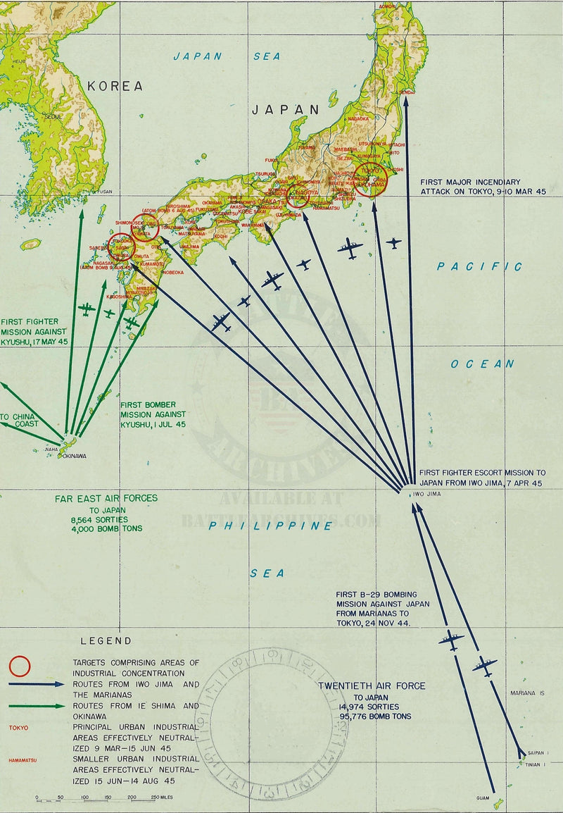 Twentieth Air Force + Far East Air Forces Attack Routes on Mainland Japan