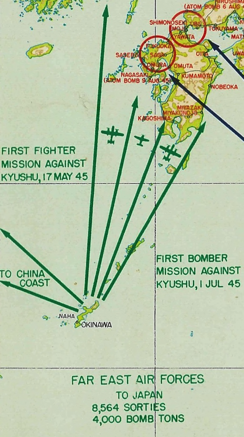 Twentieth Air Force + Far East Air Forces Attack Routes on Mainland Japan