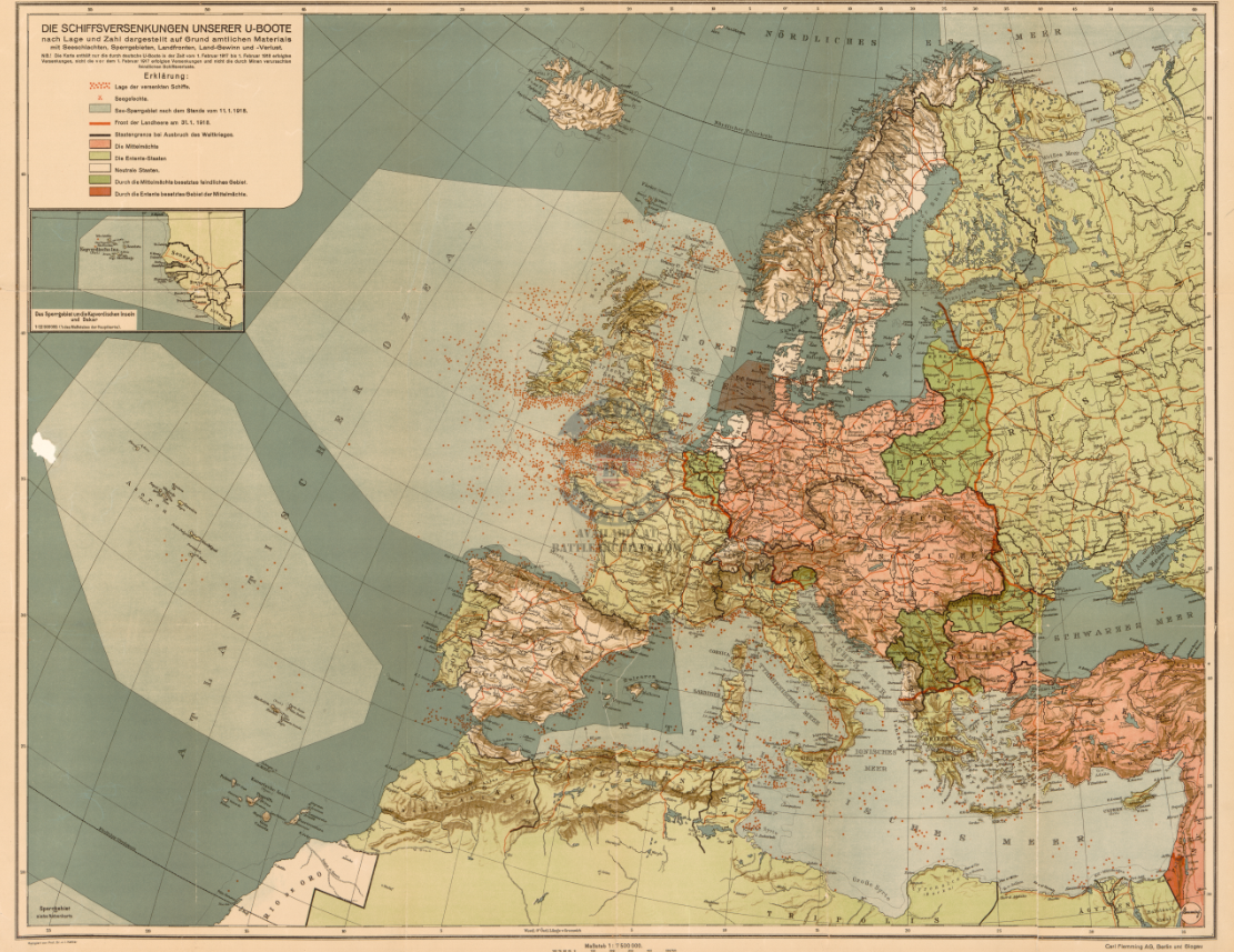 Battle Archives Map U Boat Operations 1917-1918