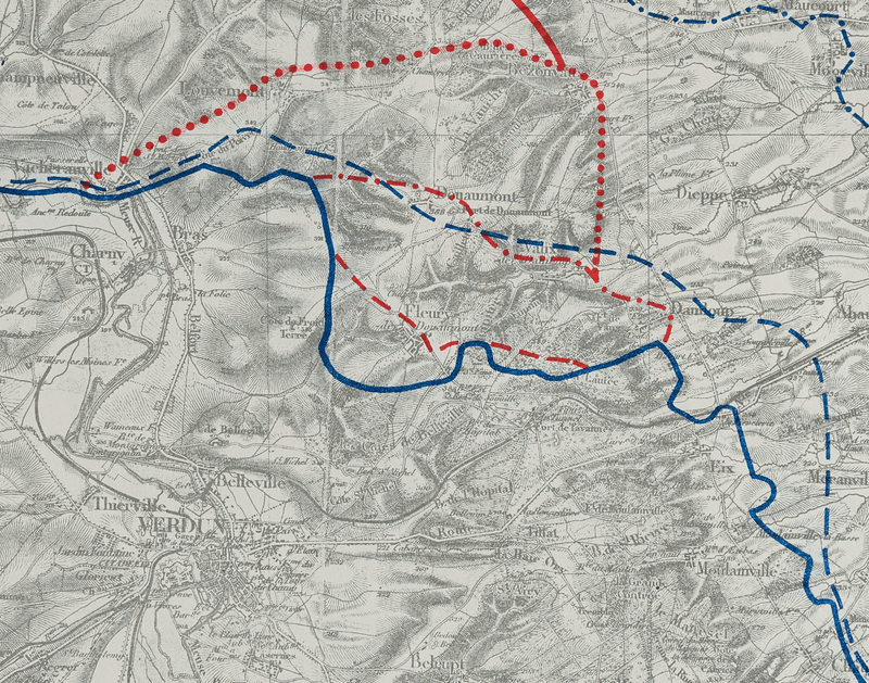 Battle Archives Map Verdun Salient Front Line 1916-1917 Progression Battle Map